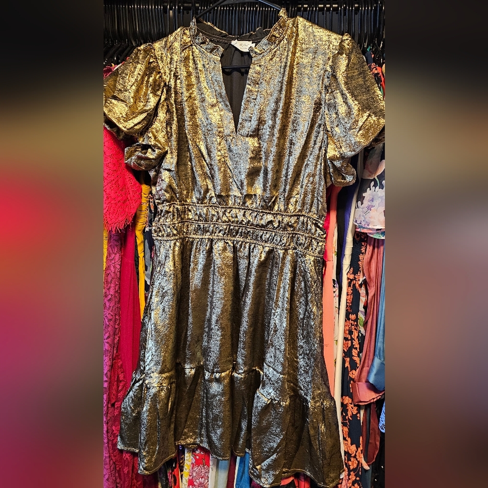 Gold Metallic Mini Dress